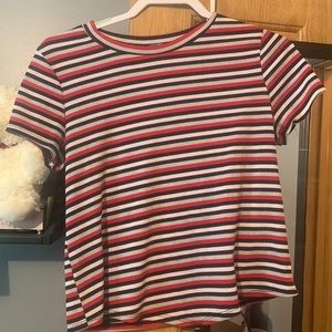 Charlotte Russe Red White Blue and Grey Striped Cropped Tee Size Large Women’s